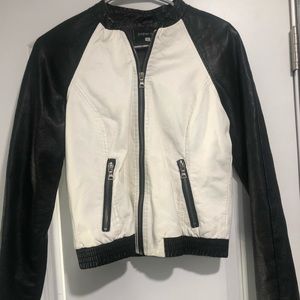Paper tee black and white leather jacket